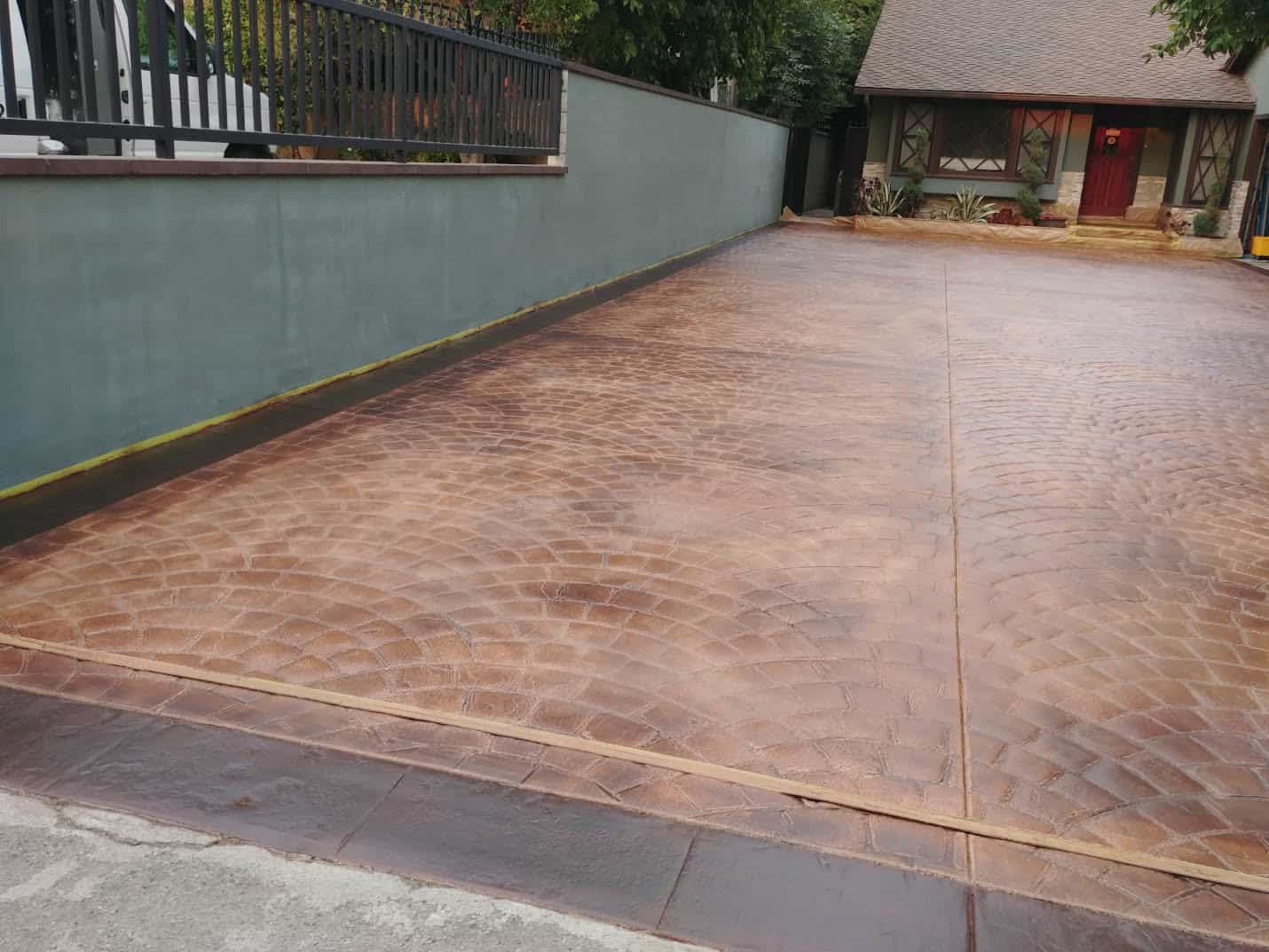Color stained stamped concrete driveway, Valley Village (3 of 6)