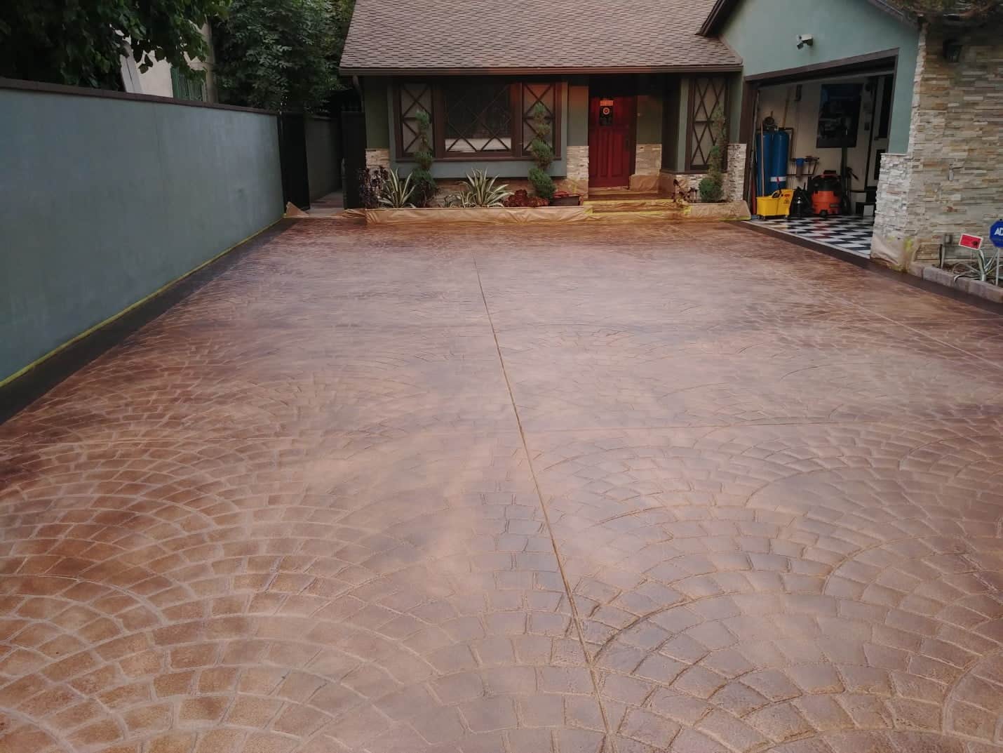 Color stained stamped concrete driveway, Valley Village (4 of 6)