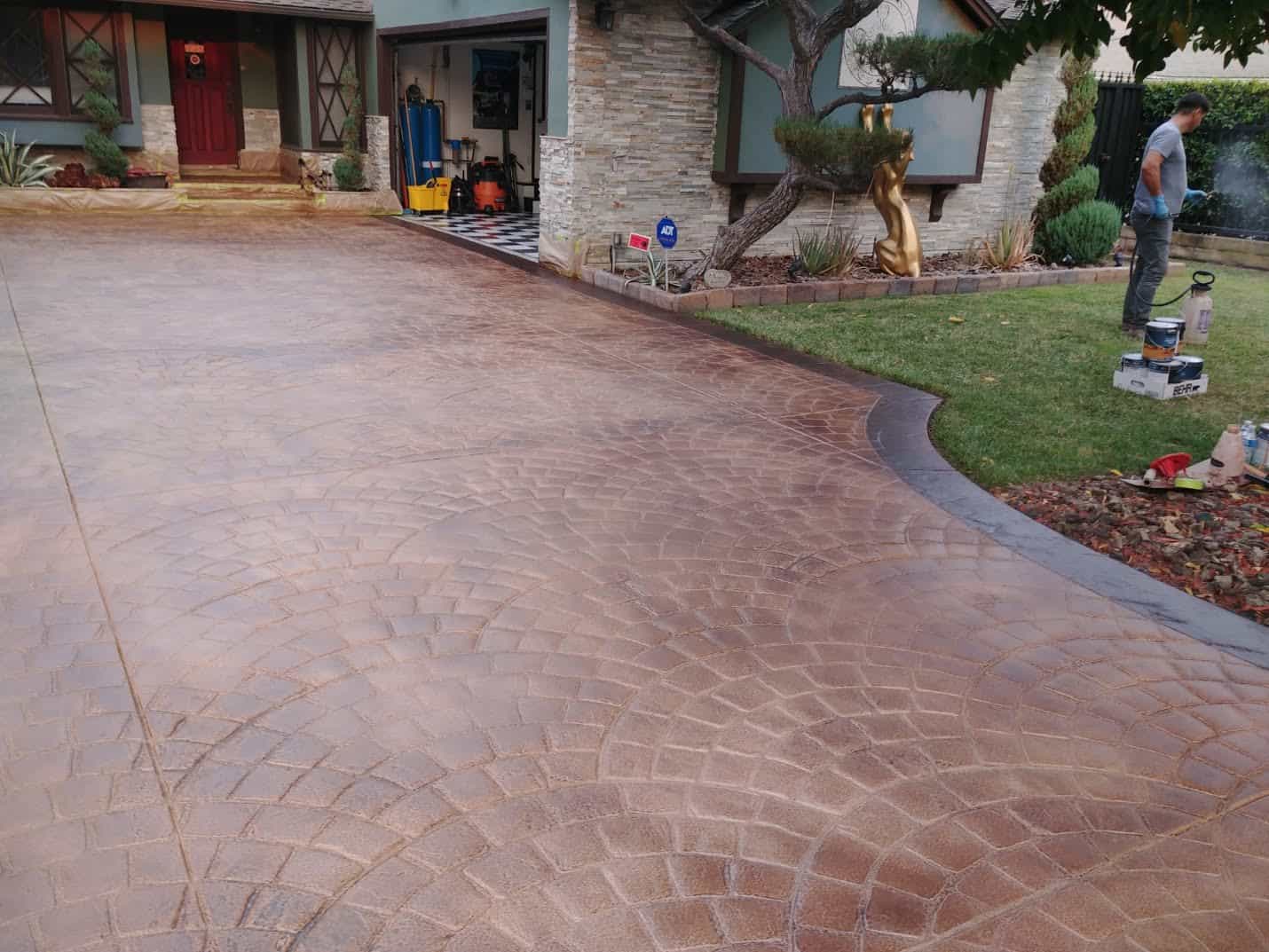 Color stained stamped concrete driveway, Valley Village (5 of 6)