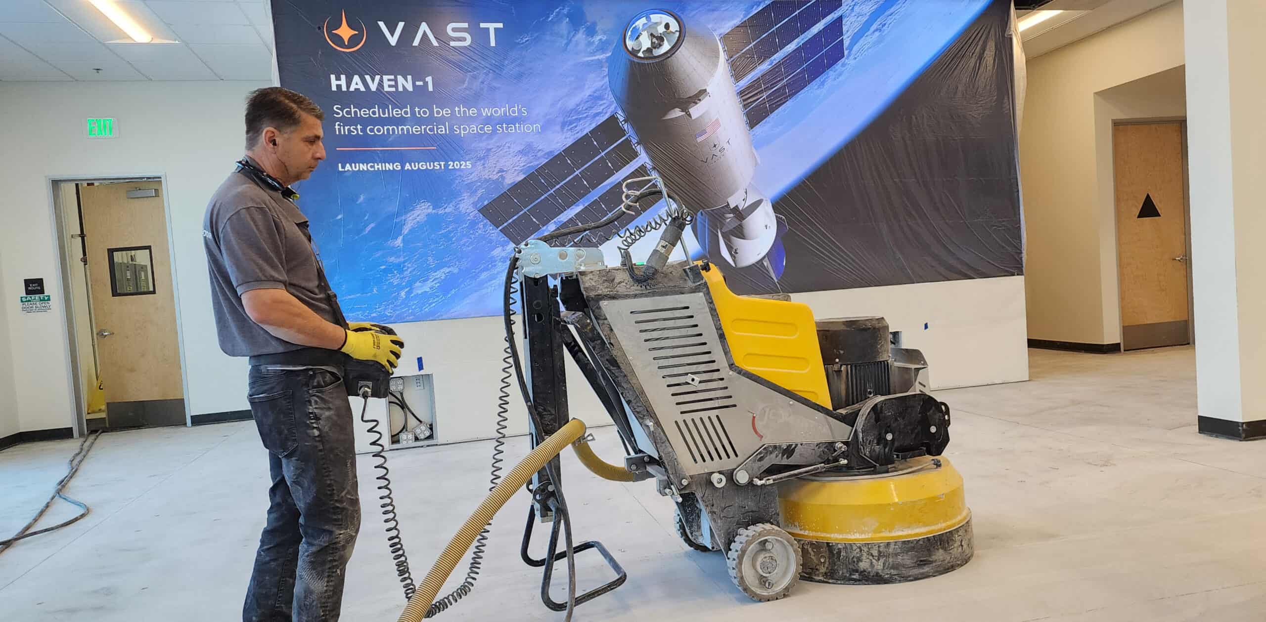 IT'S SO CLEAN technician polishing a concrete floor at the VAST Aerospace facility