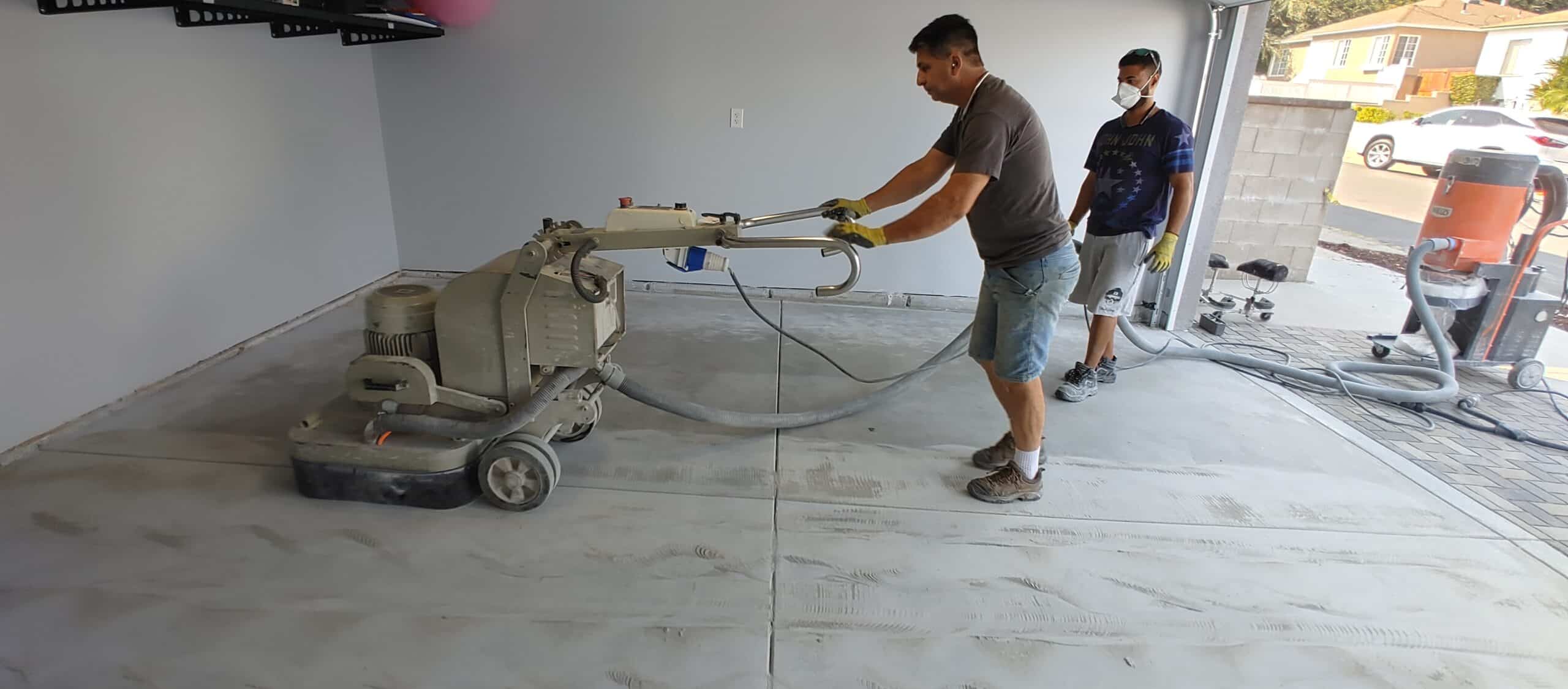 Garage floor part-way through concrete polishing
