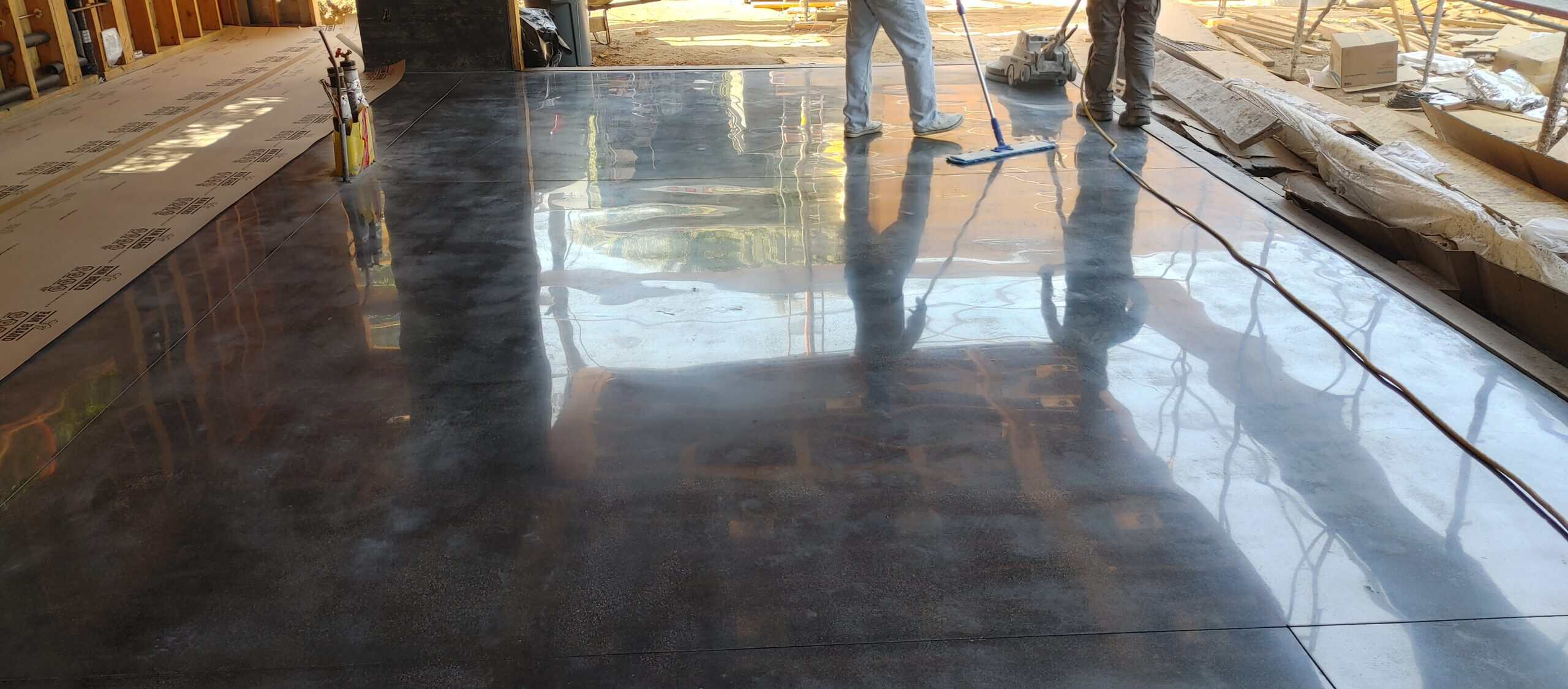 Finished polished concrete floor in a residential interior