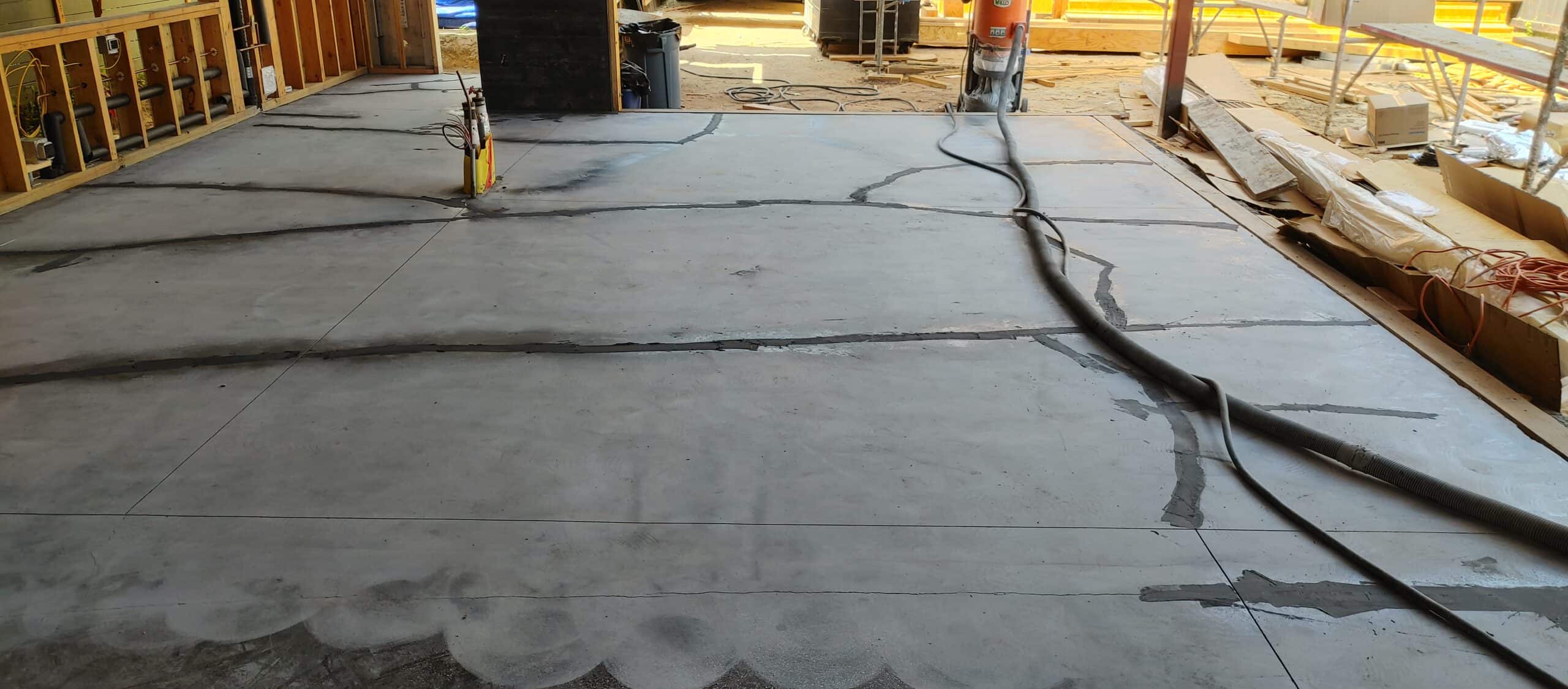 Residential concrete floor part-way through the polishing process