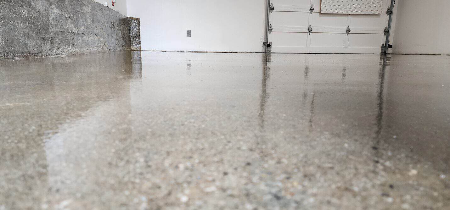 Clear satin epoxy floor in the finished Echo Park ADU