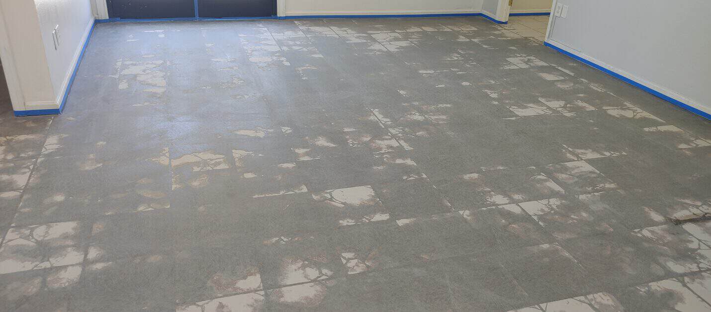 Restroom floor prepared for coating