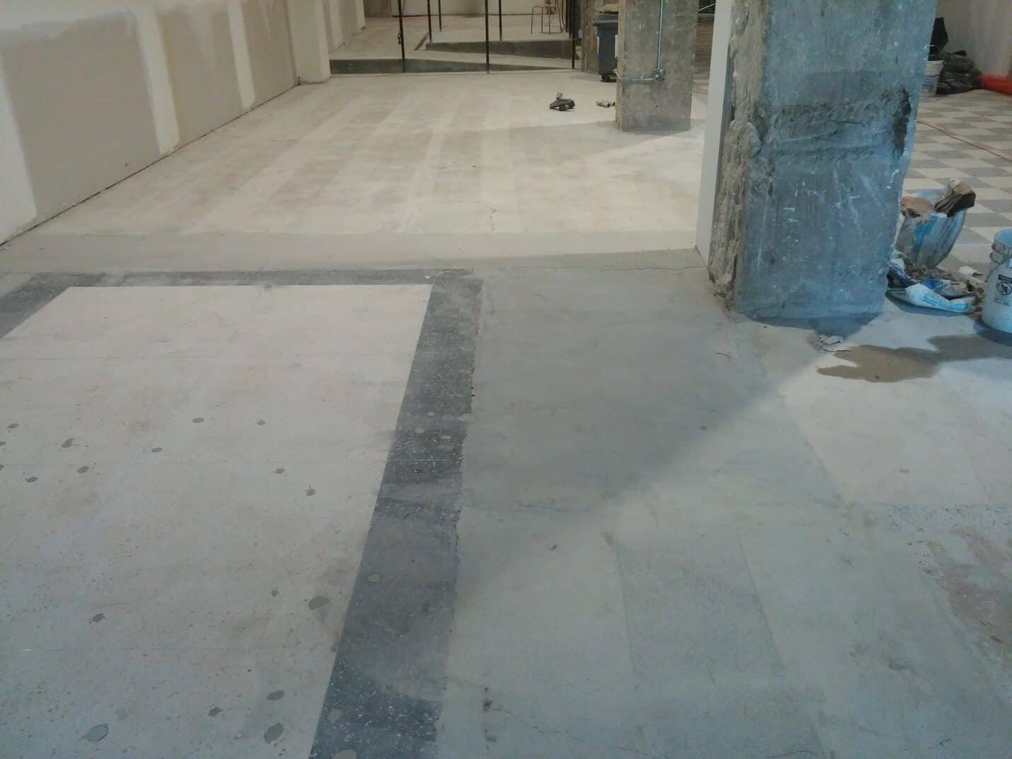 Concrete repair in progress across the ground floor