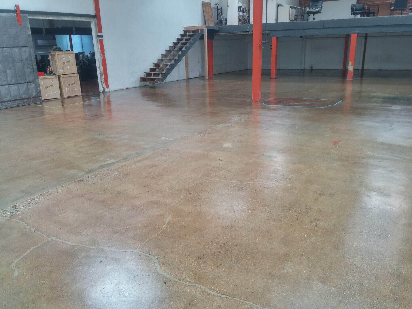 Clear coated studio floor with soft reflections