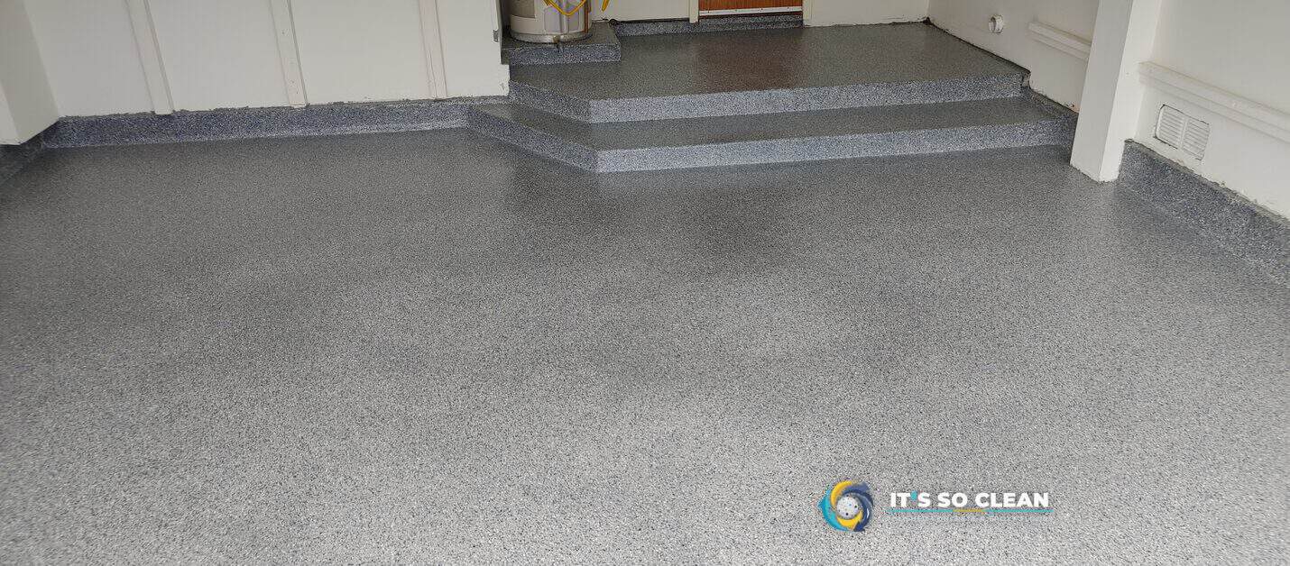 Flake epoxy garage floor with steps in Manhattan Beach