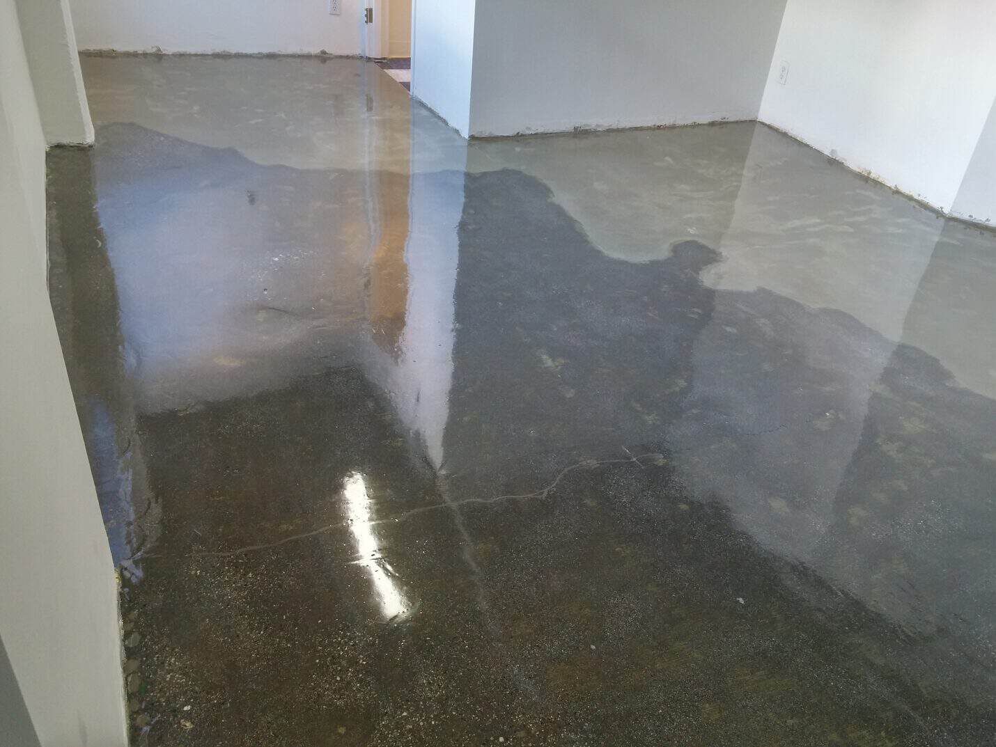 Silver metallic epoxy floor in the finished Santa Monica office