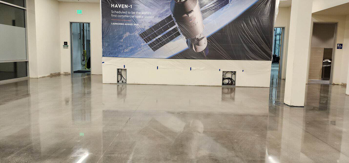 Finished floor beneath the mission graphics, VAST Aerospace Long Beach (8 of 10)